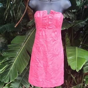 Lilly Pulitzer Hot Pink Eyelet Strapless Midi Dress